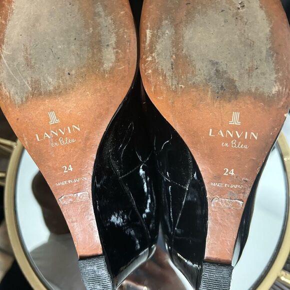 Lanvin En Bleu Patent Leather Wedges - Picture 2 of 5